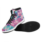 Pink And Teal Tie Dye Print High Top Leather Sneakers
