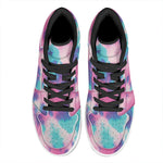 Pink And Teal Tie Dye Print High Top Leather Sneakers