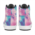 Pink And Teal Tie Dye Print High Top Leather Sneakers