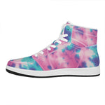 Pink And Teal Tie Dye Print High Top Leather Sneakers