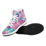 Pink And Teal Tie Dye Print High Top Leather Sneakers