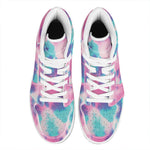 Pink And Teal Tie Dye Print High Top Leather Sneakers