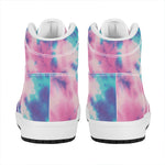 Pink And Teal Tie Dye Print High Top Leather Sneakers
