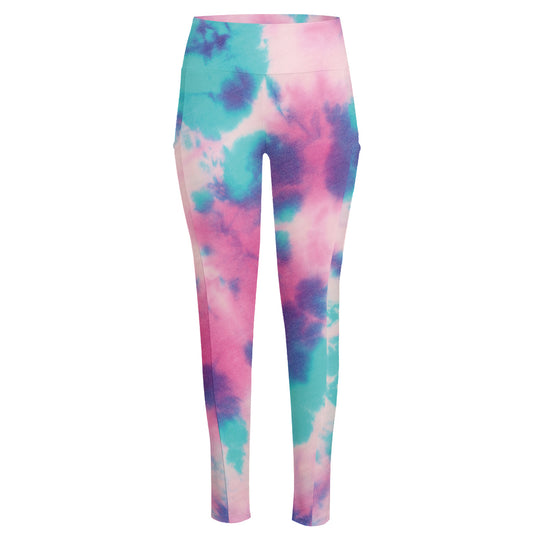Pink And Teal Tie Dye Print High-Waisted Pocket Leggings