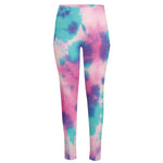 Pink And Teal Tie Dye Print High-Waisted Pocket Leggings