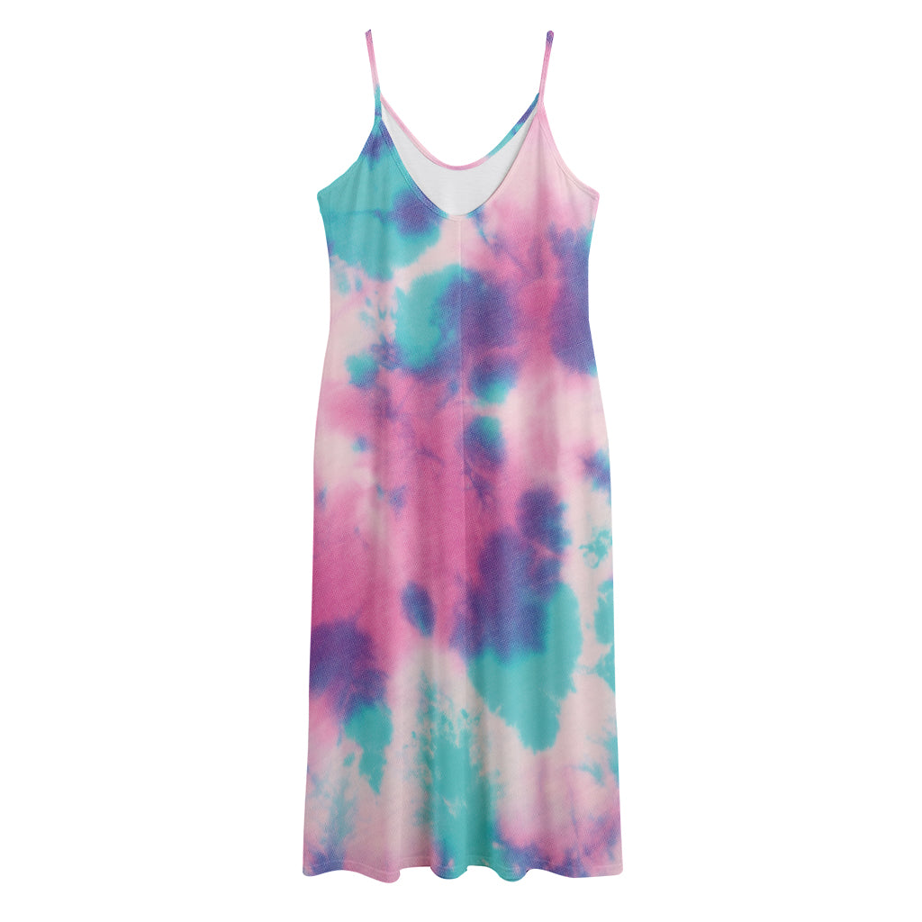 Pink And Teal Tie Dye Print Jersey Midi Cami Dress