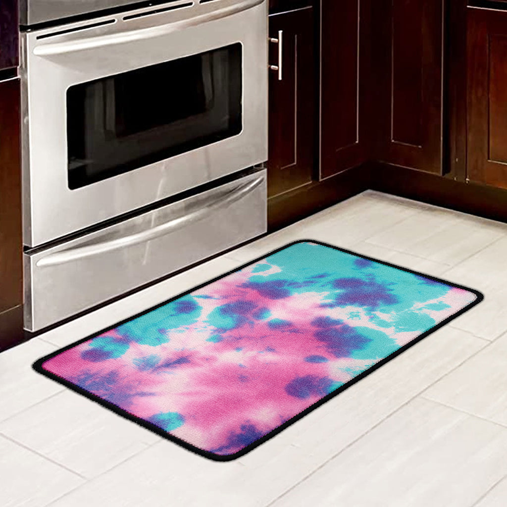 Pink And Teal Tie Dye Print Kitchen Mat