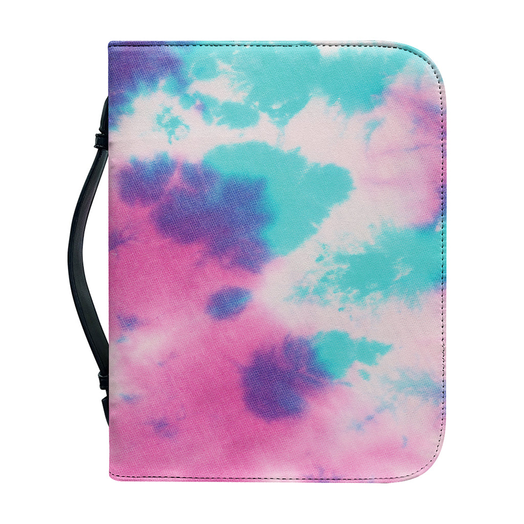 Pink And Teal Tie Dye Print Leather Bible Cover