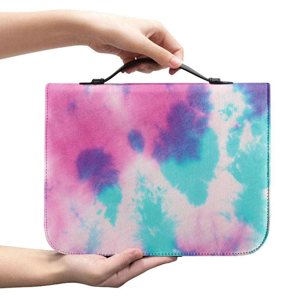 Pink And Teal Tie Dye Print Leather Bible Cover