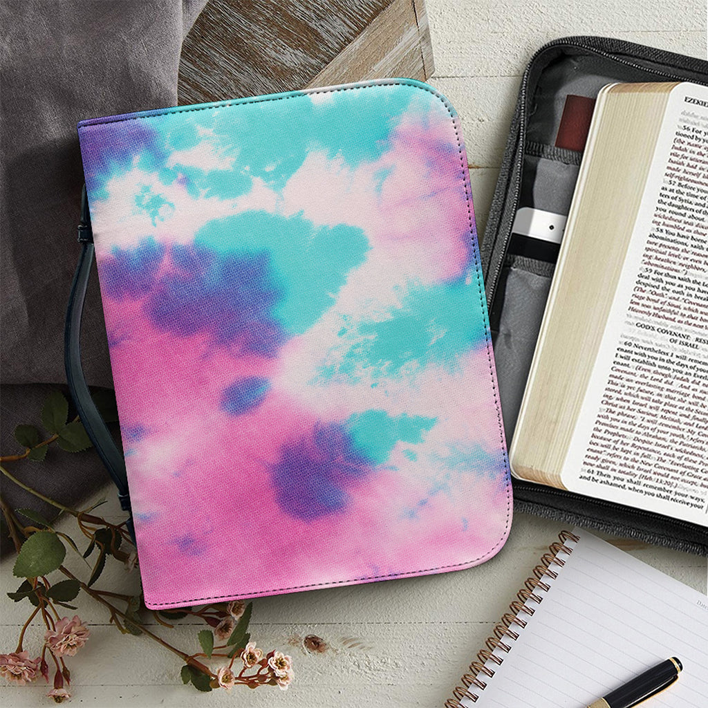 Pink And Teal Tie Dye Print Leather Bible Cover