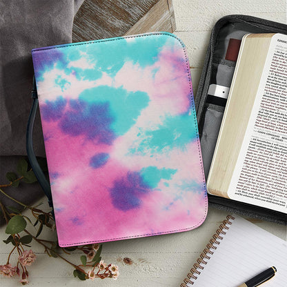 Pink And Teal Tie Dye Print Leather Bible Cover