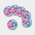 Pink And Teal Tie Dye Print Leather Coaster Set