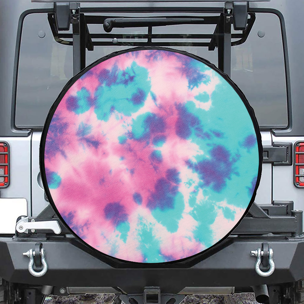 Pink And Teal Tie Dye Print Leather Spare Tire Cover