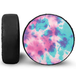 Pink And Teal Tie Dye Print Leather Spare Tire Cover