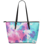 Pink And Teal Tie Dye Print Leather Tote Bag