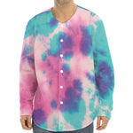Pink And Teal Tie Dye Print Long Sleeve Baseball Jersey