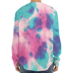 Pink And Teal Tie Dye Print Long Sleeve Baseball Jersey