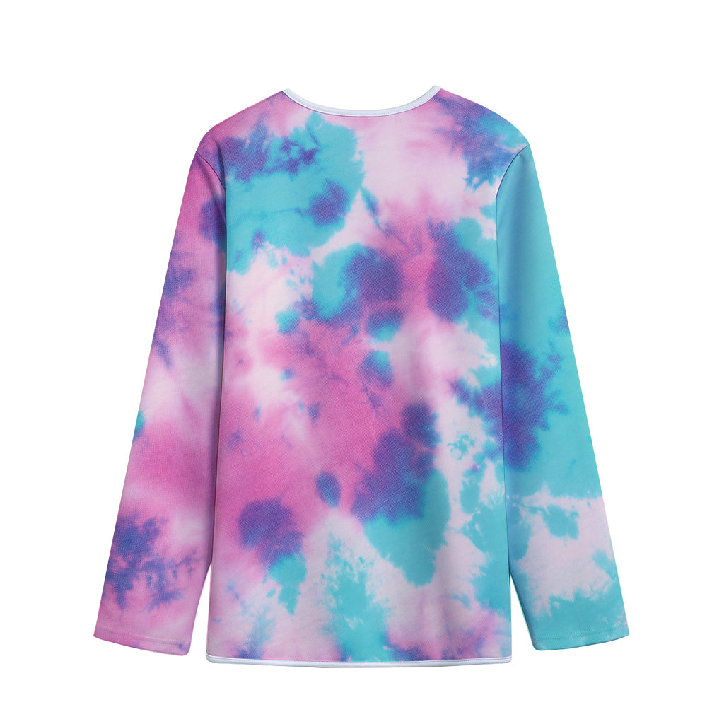 Pink And Teal Tie Dye Print Long Sleeve Short Coat