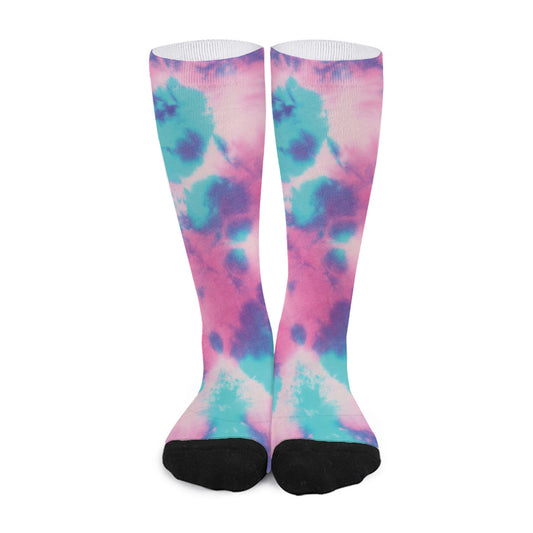 Pink And Teal Tie Dye Print Long Socks