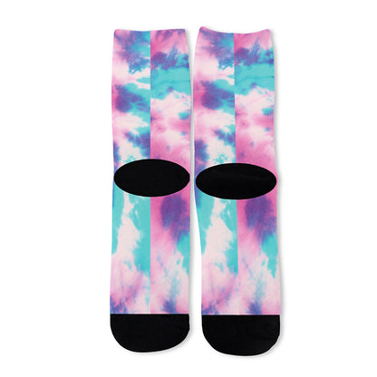 Pink And Teal Tie Dye Print Long Socks