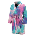 Pink And Teal Tie Dye Print Men's Bathrobe