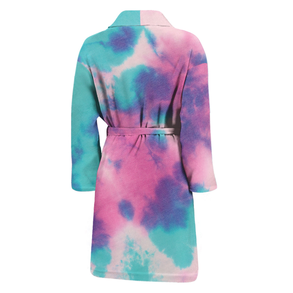 Pink And Teal Tie Dye Print Men's Bathrobe