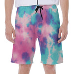 Pink And Teal Tie Dye Print Men's Beach Shorts