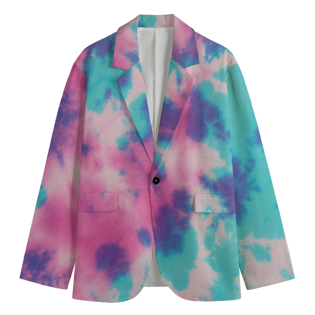 Pink And Teal Tie Dye Print Men's Blazer