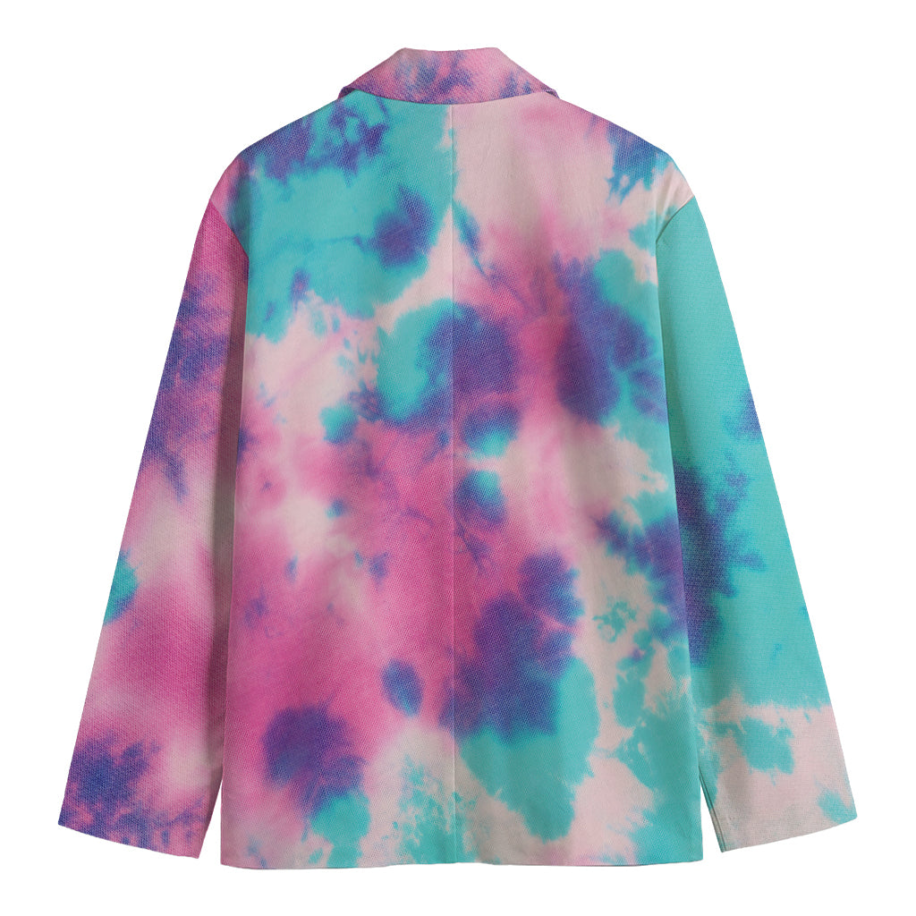 Pink And Teal Tie Dye Print Men's Blazer