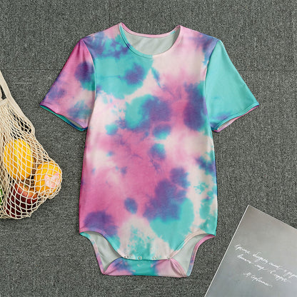 Pink And Teal Tie Dye Print Men's Bodysuit