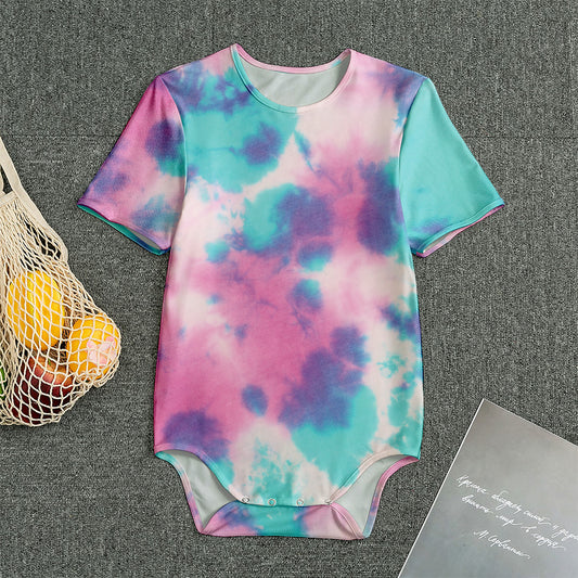 Pink And Teal Tie Dye Print Men's Bodysuit