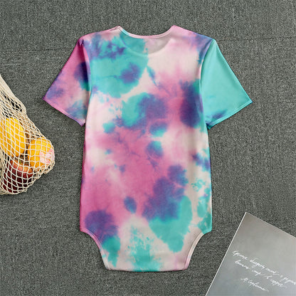 Pink And Teal Tie Dye Print Men's Bodysuit