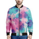 Pink And Teal Tie Dye Print Men's Bomber Jacket