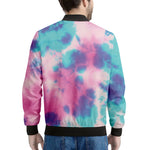 Pink And Teal Tie Dye Print Men's Bomber Jacket