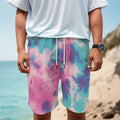 Pink And Teal Tie Dye Print Men's Cargo Shorts