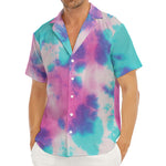 Pink And Teal Tie Dye Print Men's Deep V-Neck Shirt