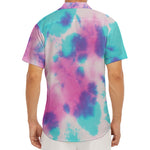 Pink And Teal Tie Dye Print Men's Deep V-Neck Shirt