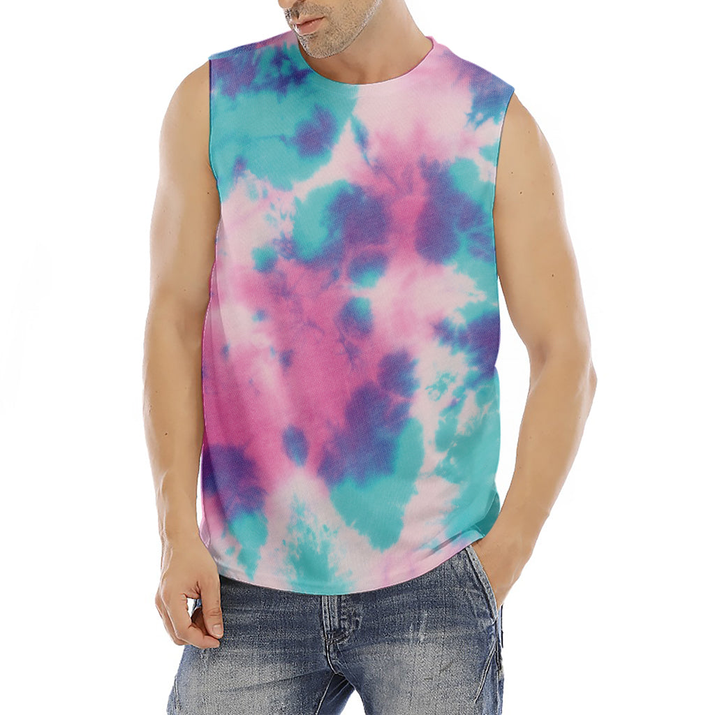 Pink And Teal Tie Dye Print Men's Fitness Tank Top