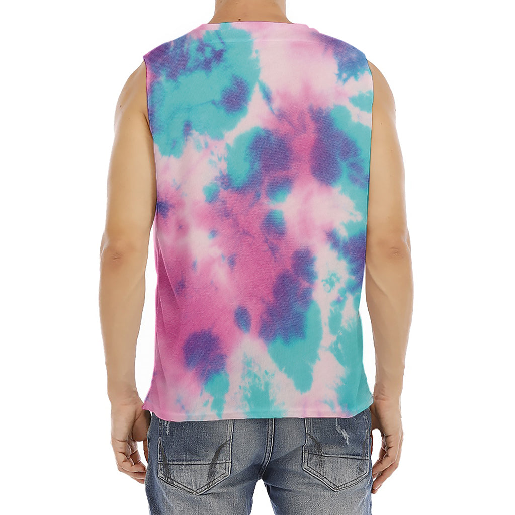 Pink And Teal Tie Dye Print Men's Fitness Tank Top