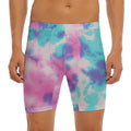 Pink And Teal Tie Dye Print Men's Long Boxer Briefs