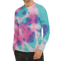 Pink And Teal Tie Dye Print Men's Long Sleeve Rash Guard