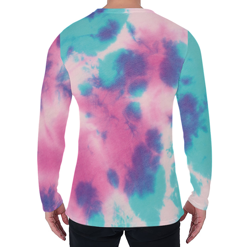 Pink And Teal Tie Dye Print Men's Long Sleeve T-Shirt
