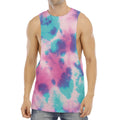 Pink And Teal Tie Dye Print Men's Muscle Tank Top