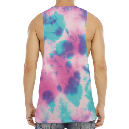 Pink And Teal Tie Dye Print Men's Muscle Tank Top
