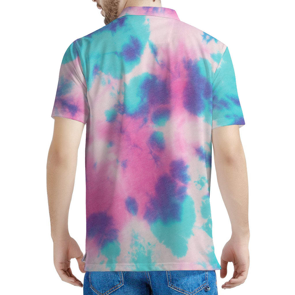 Pink And Teal Tie Dye Print Men's Polo Shirt