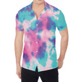 Pink And Teal Tie Dye Print Men's Shirt