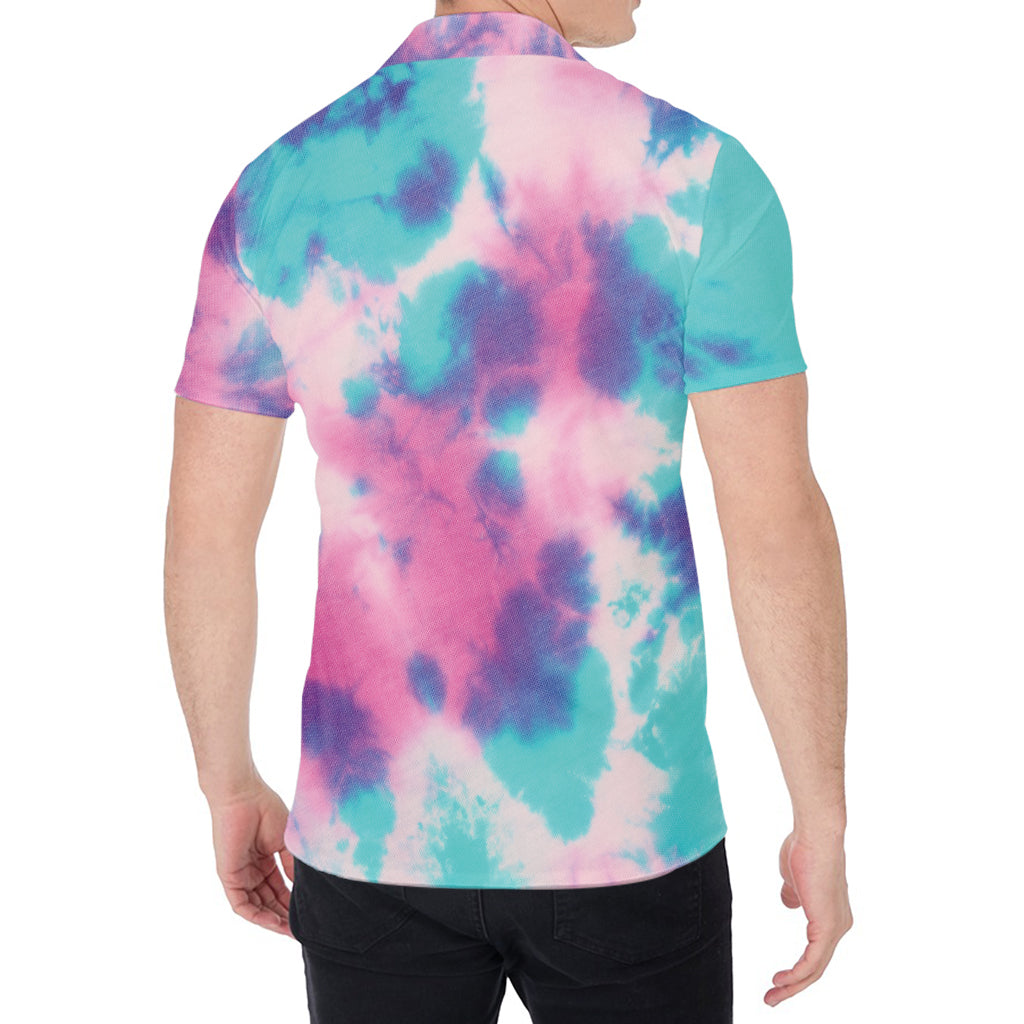 Pink And Teal Tie Dye Print Men's Shirt