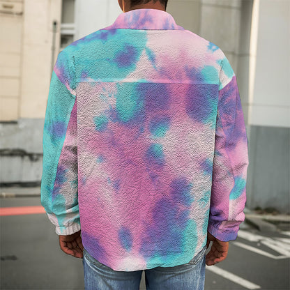Pink And Teal Tie Dye Print Men's Shirt Jacket