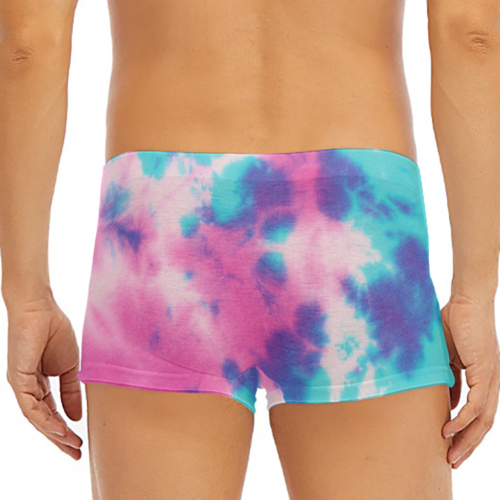Pink And Teal Tie Dye Print Men's Short Boxer Briefs