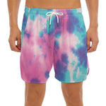 Pink And Teal Tie Dye Print Men's Split Running Shorts